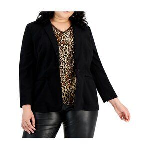 Bar III Womens Plus Collar Business One-Button Blazer Black Size 2X